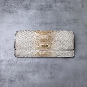 Y2K Coach Python Leather Continental Cream Zip Pocket Wallet